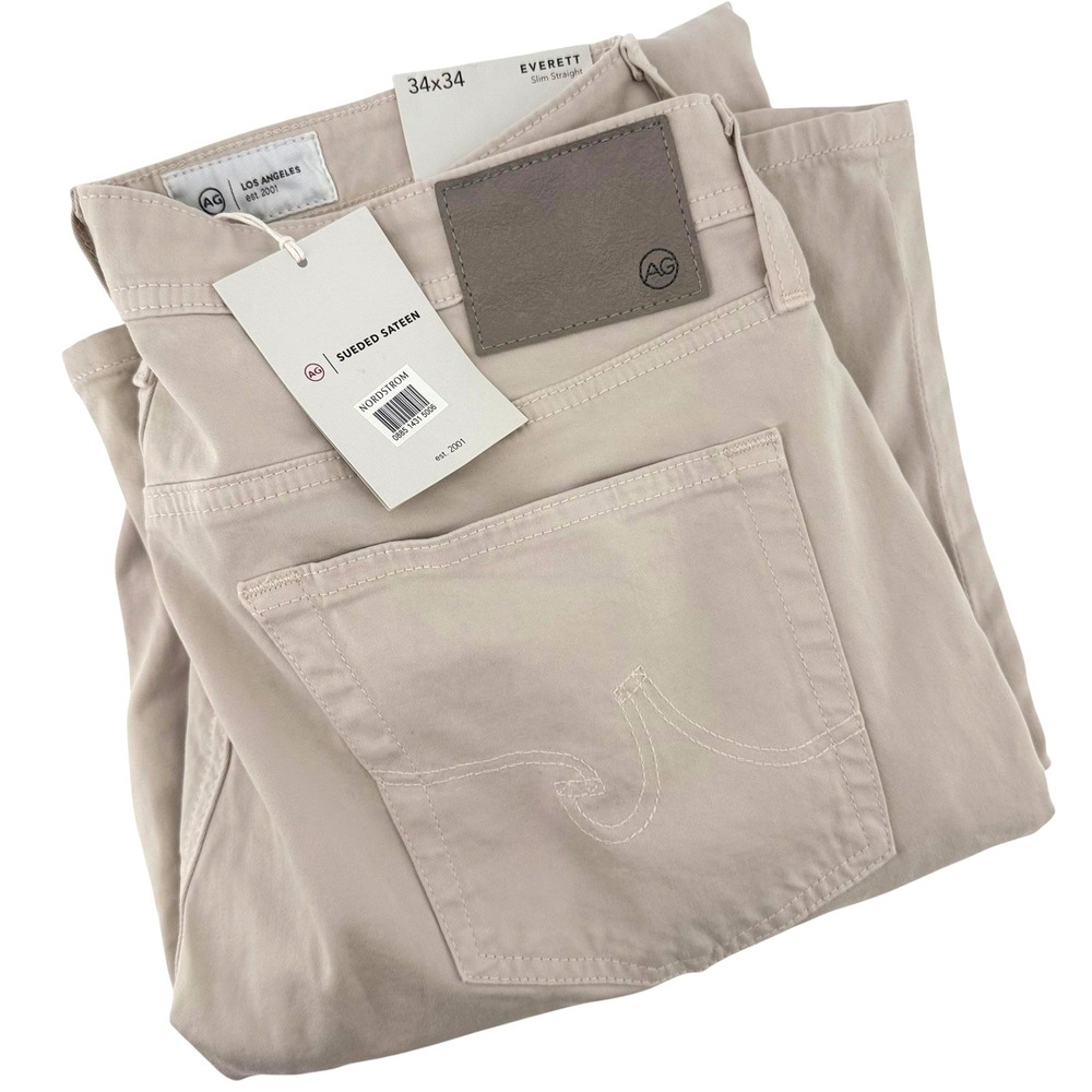 AG Adriano Goldschmied Everett Slim Straight Sueded Sateen Pants 34x34 Khaki NEW